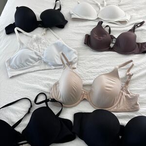 BUNDLE Assortment Black Nude Set White A/B 34/36 Women's Push Up Everyday BraLot